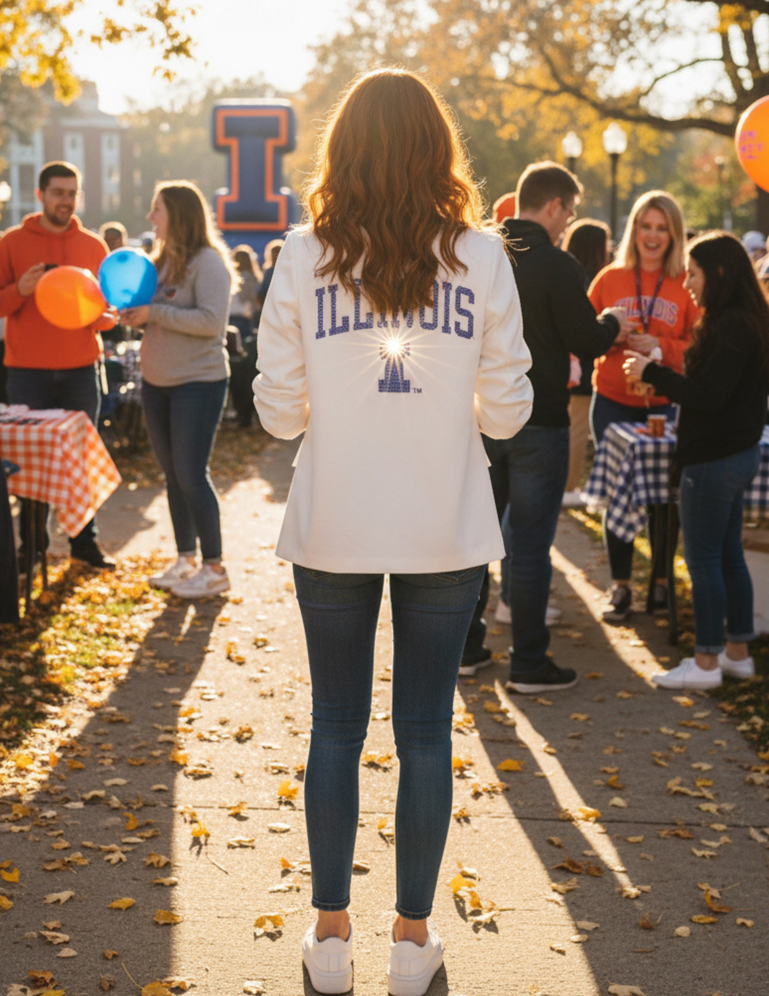 University of Illinois Rounded Illinois I White Ruched Blazer