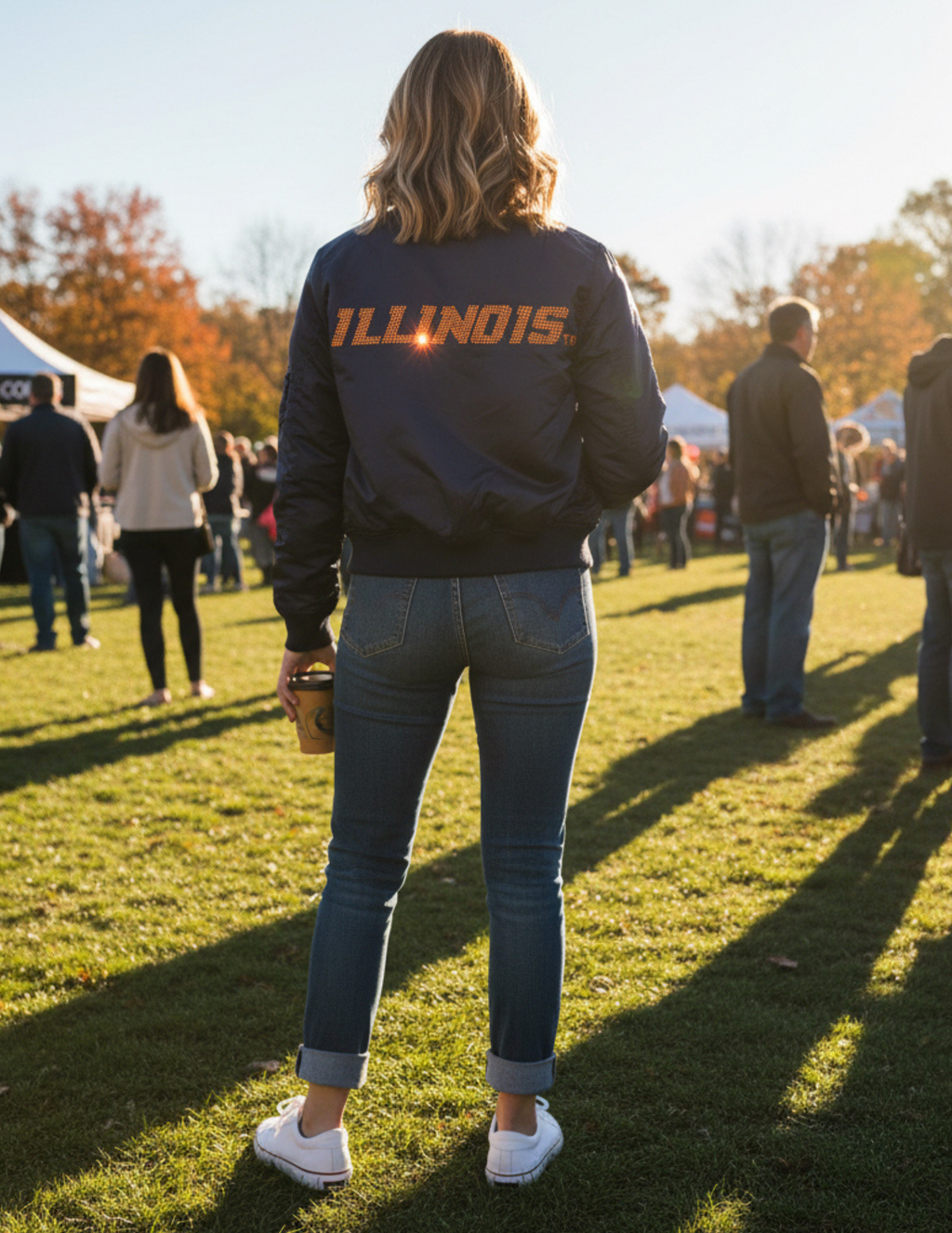 University of Illinois Orange Illinois Block Lettering Navy Bomber