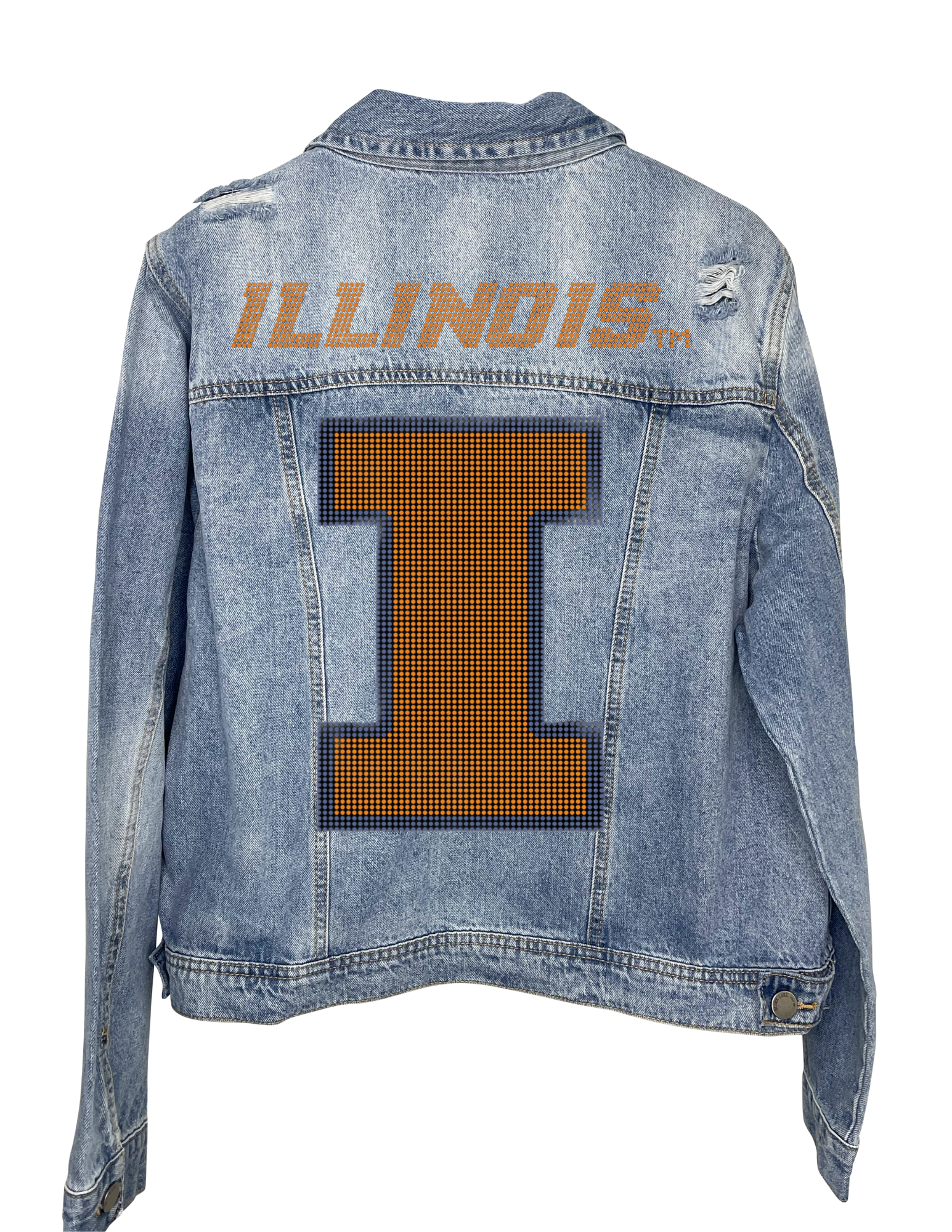 University Of Illinois Orange Fighting Illini Block I Blue Denim Jacket