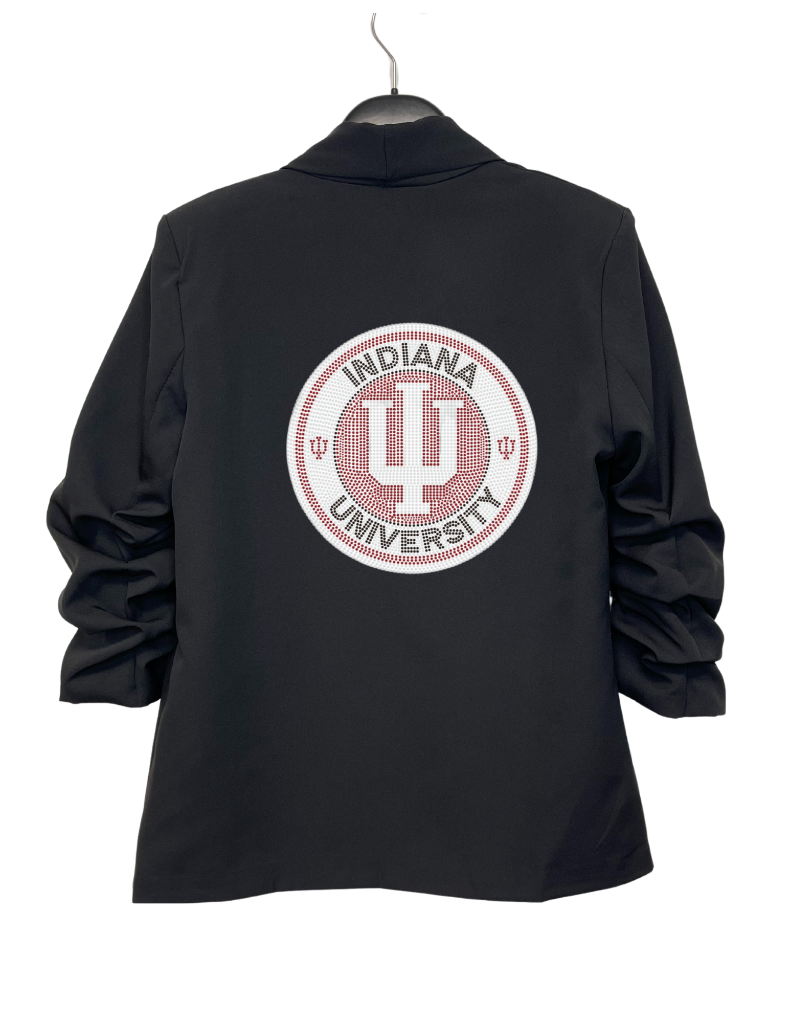 Indiana University Circle Decal Ruched Black Blazer