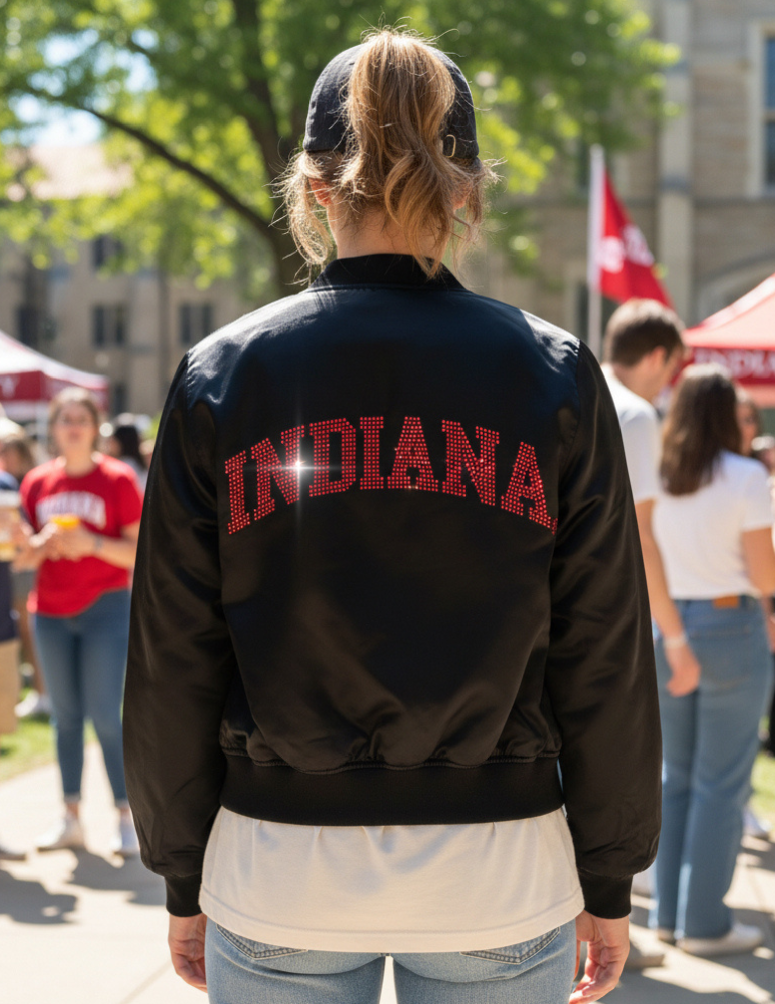 Indiana University Curved Indiana & Hoosiers Black Bomber Jacket