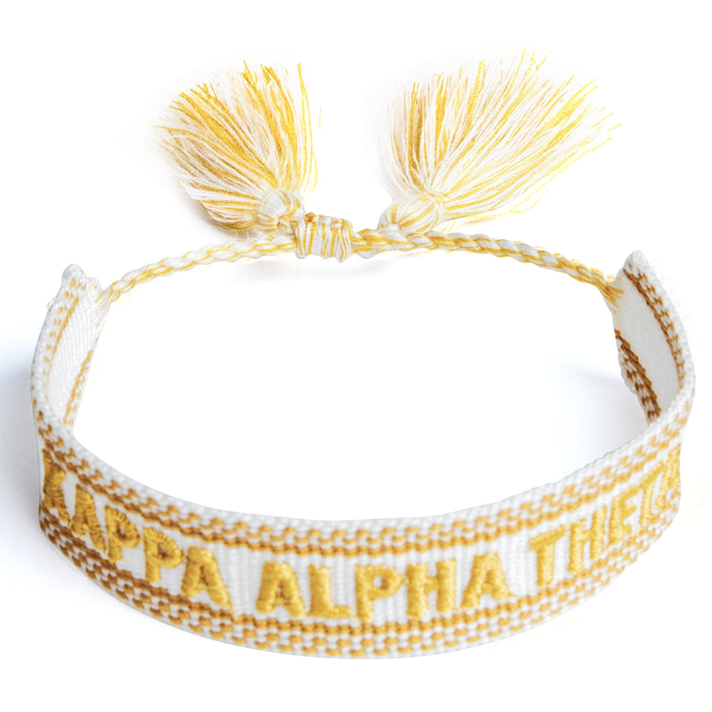 Kappa Alpha Theta Woven Bracelet, White and Gold Design