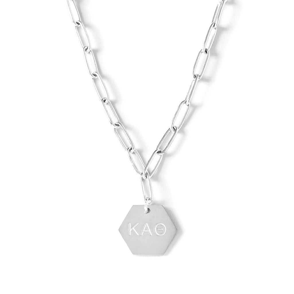 Kappa Alpha Theta Necklace- Silver Paperclip Style with KAT Pendant