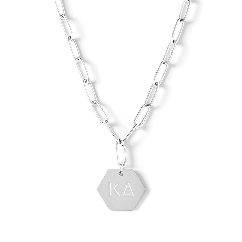 Kappa Delta Necklace- Silver Paperclip Style with KD Pendant