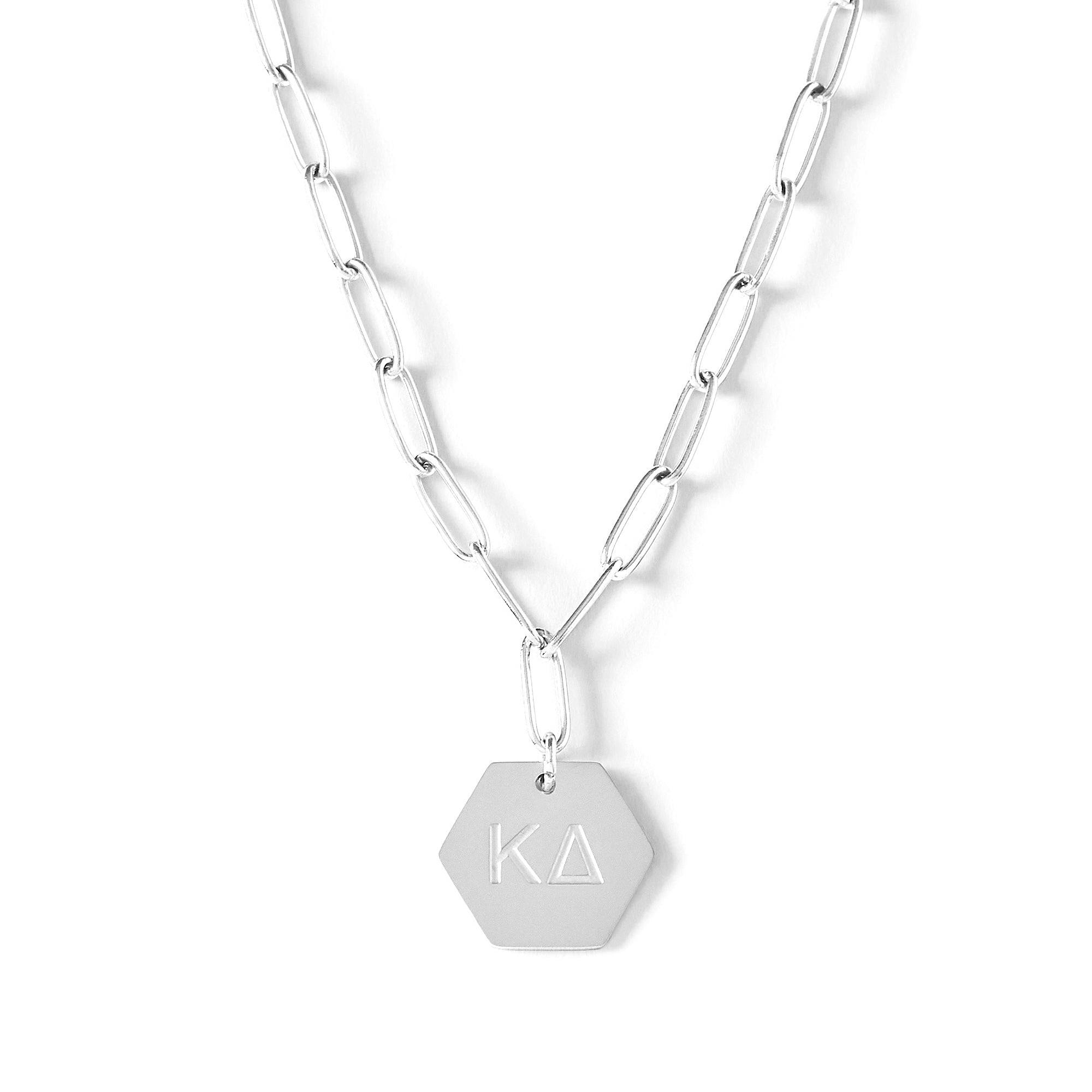 Kappa Delta Necklace- Silver Paperclip Style with KD Pendant