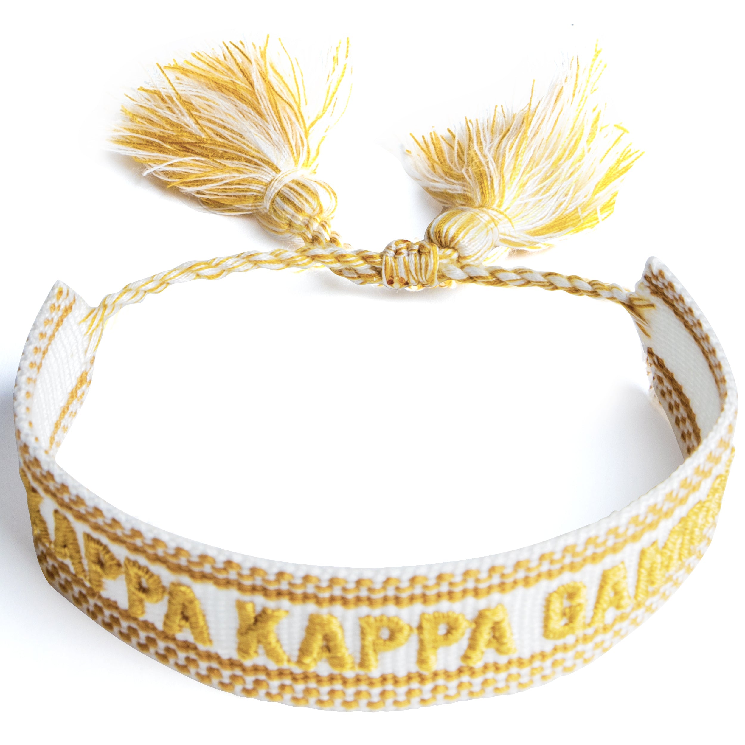 Kappa Kappa Gamma Woven Bracelet, White and Gold Design