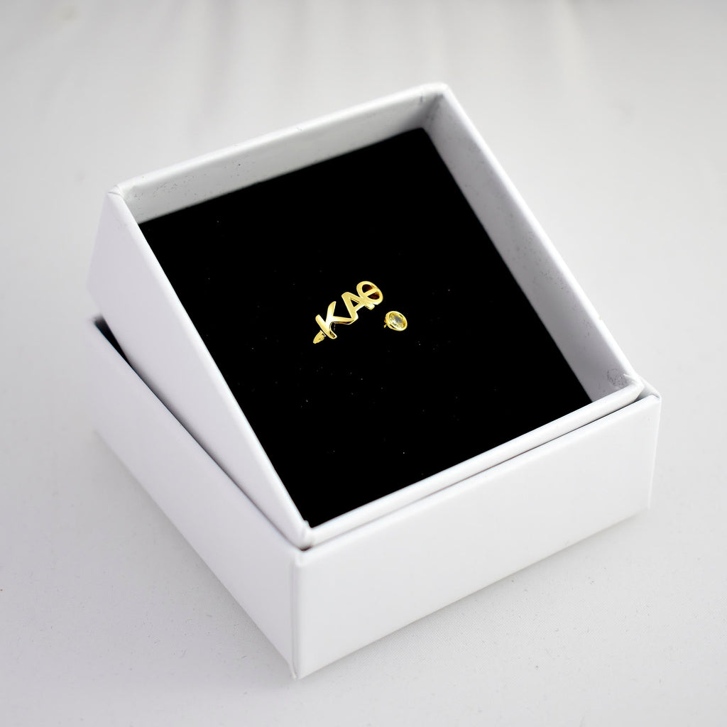 Kappa Alpha Theta Ring- Gold Plated with Greek Letters and CZ Gemstone