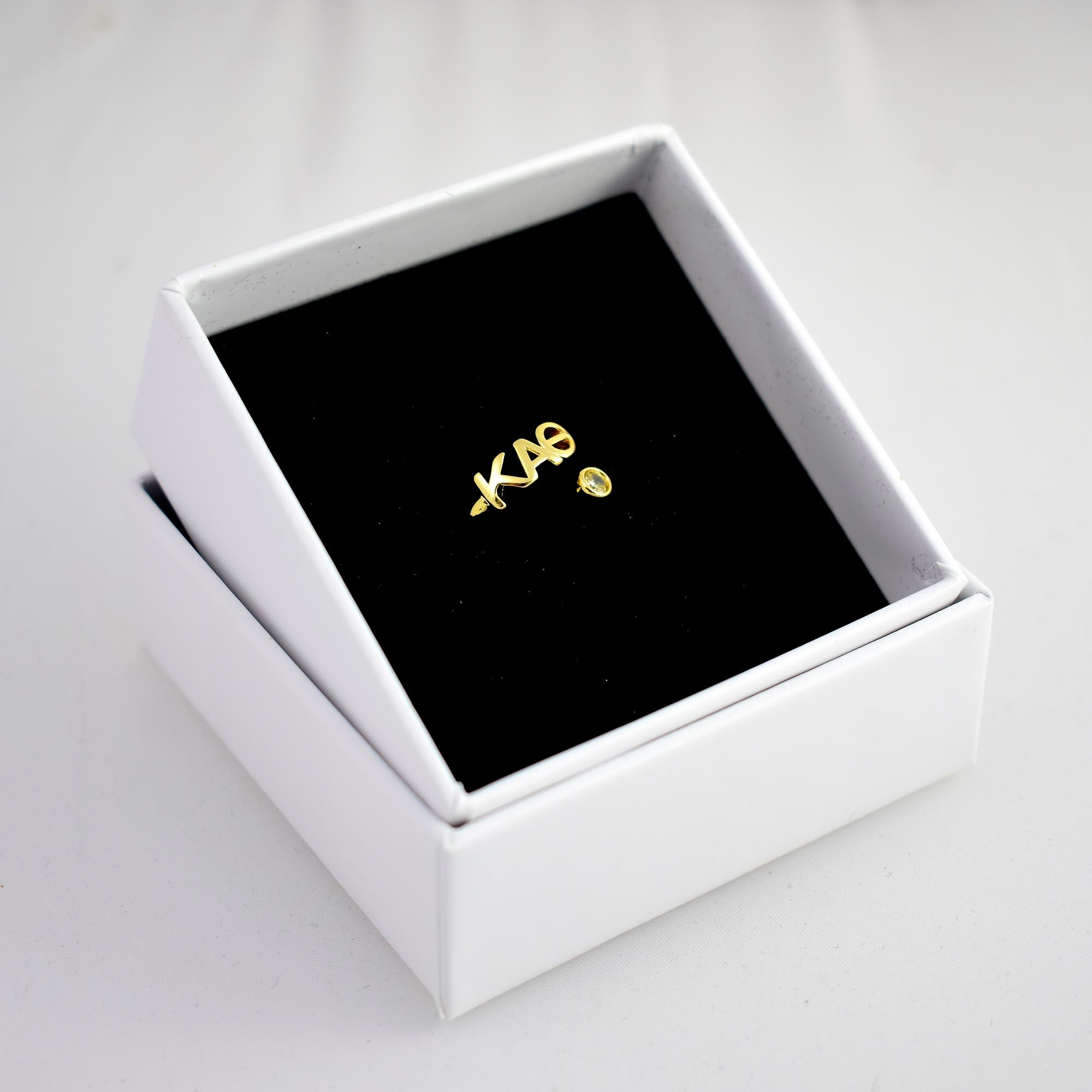 Kappa Alpha Theta Ring- Gold Plated with Greek Letters and CZ Gemstone