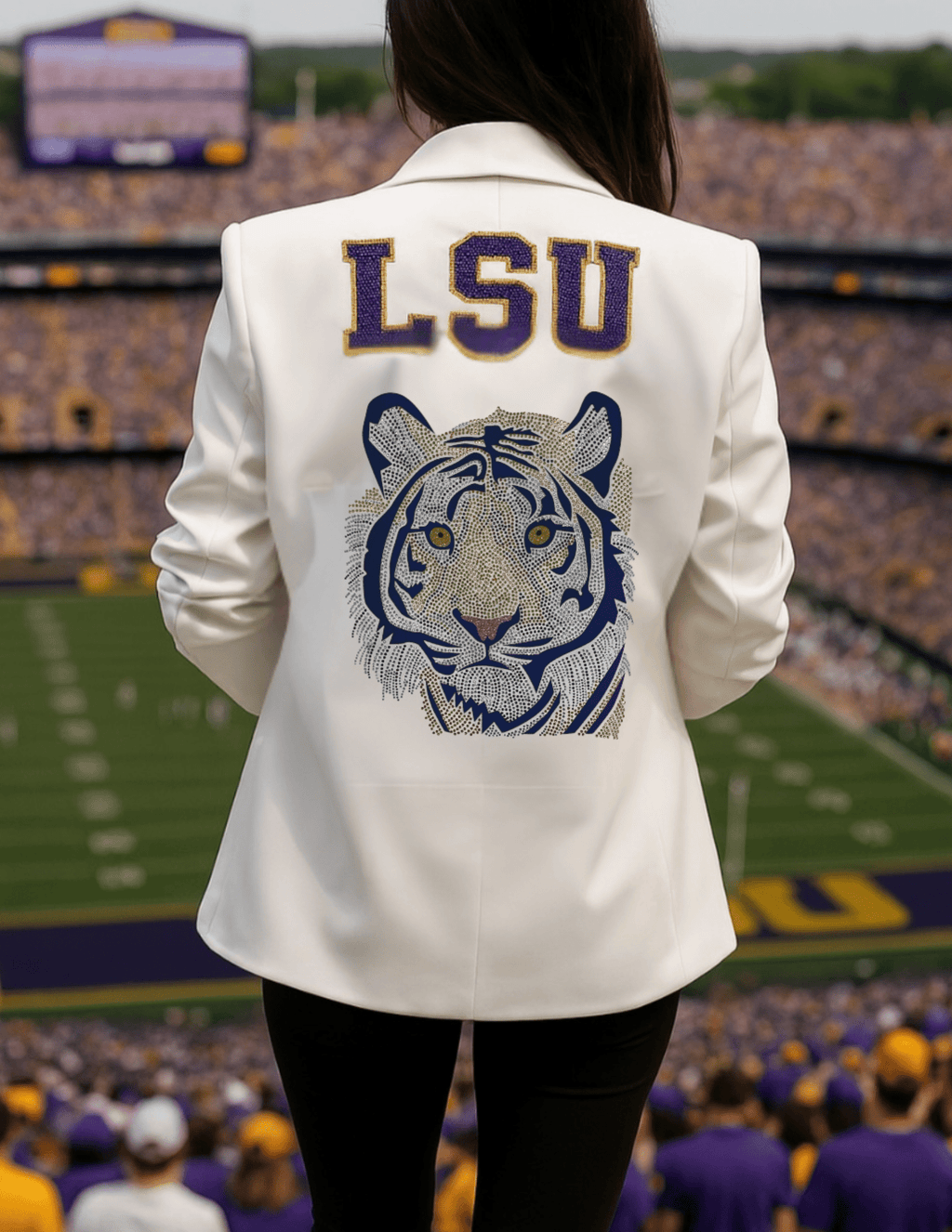 LSU Block Tiger White Ruched Sleeve Blazer
