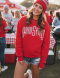 Ohio State Curve White Crewneck Red Sweatshirt