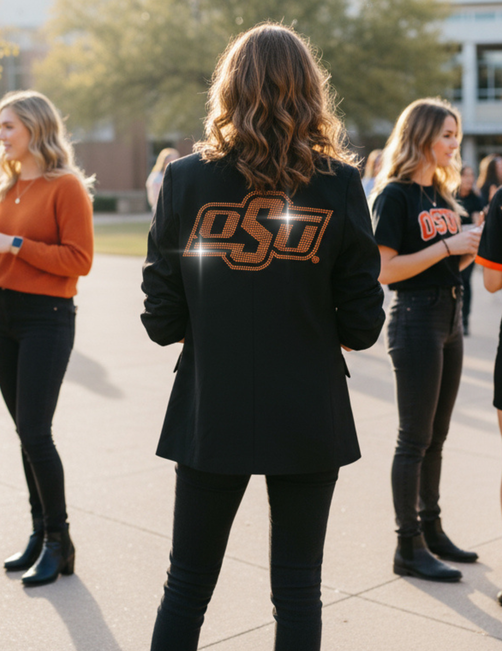 Oklahoma State OSU Black Ruched Sleeve Blazer