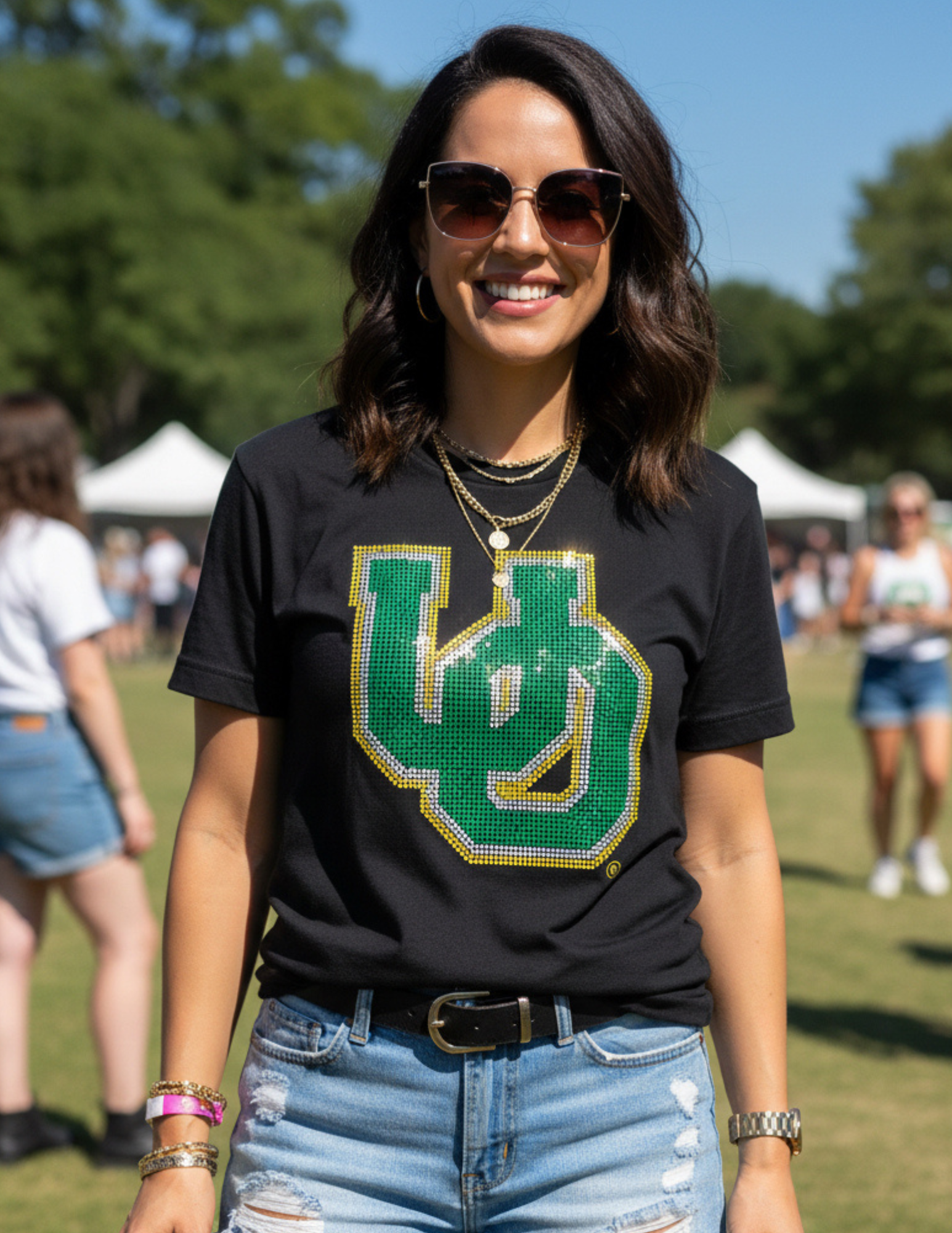 University Of Oregon Large Interlocking UO Black Short Sleeve T-Shirt