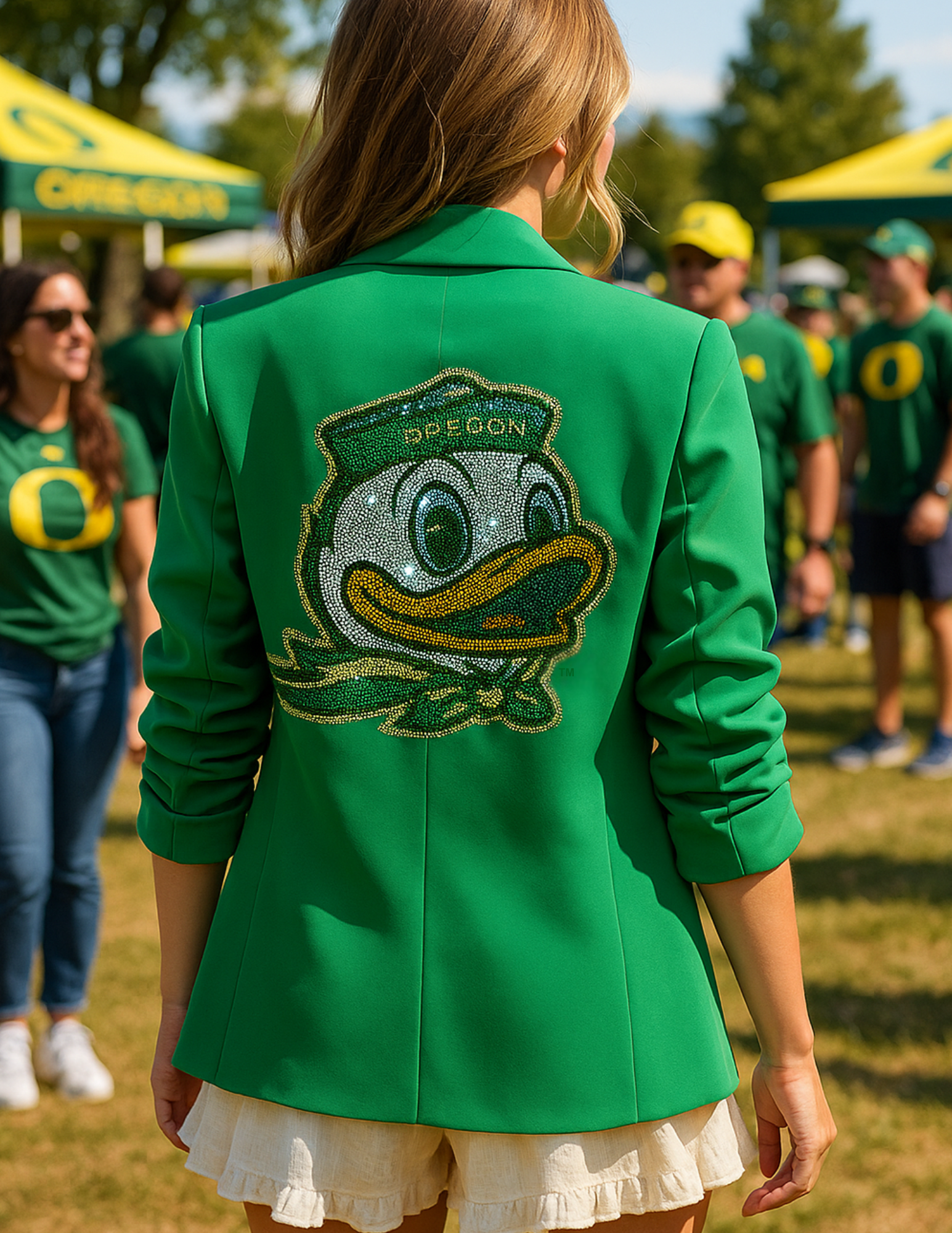 University Of Oregon Duck Green Ruched Sleeve Blazer
