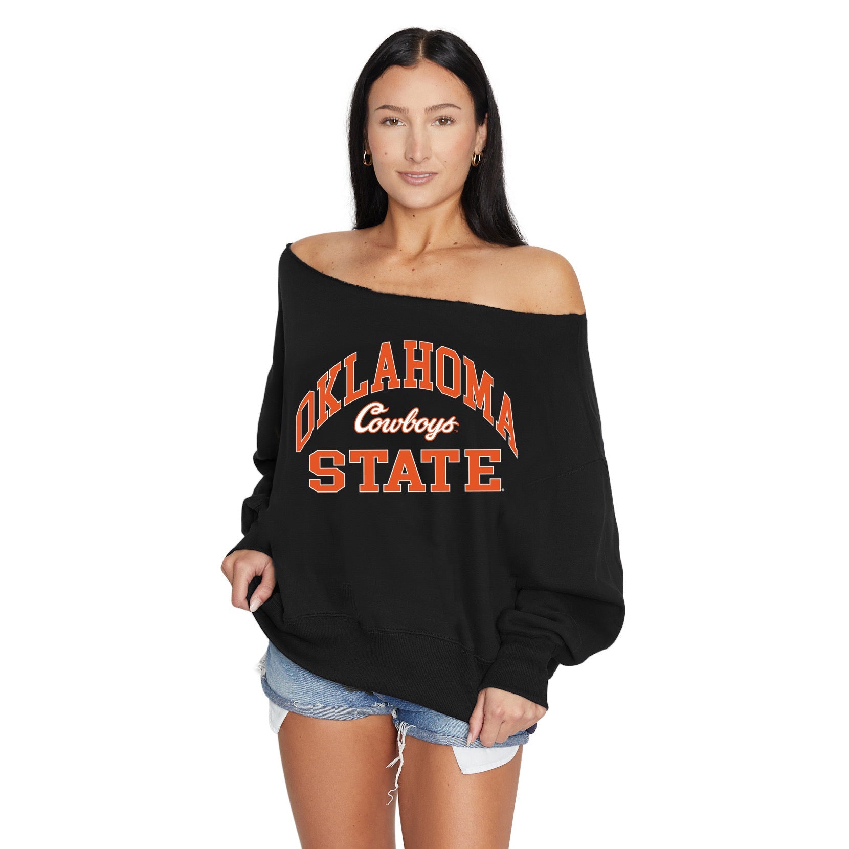 Oklahoma State Black Off the Shoulder Sweatshirt