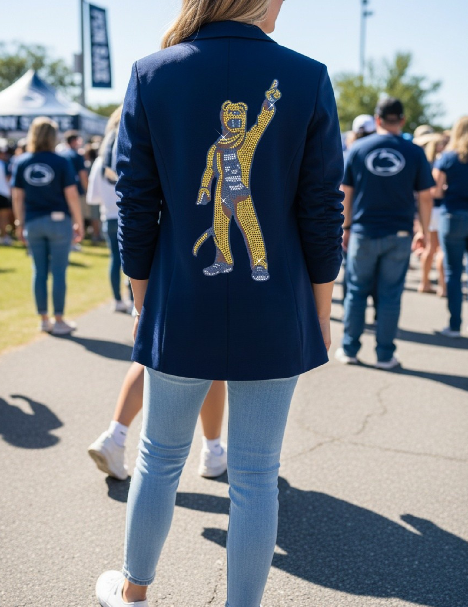 Penn State Full Mascot Navy Ruched Sleeve Blazer
