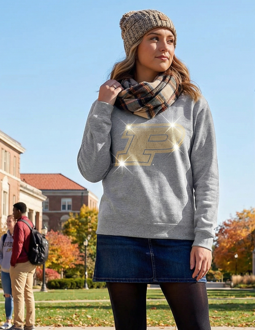 Purdue University Gold P Light Gray Crewneck Sweatshirt