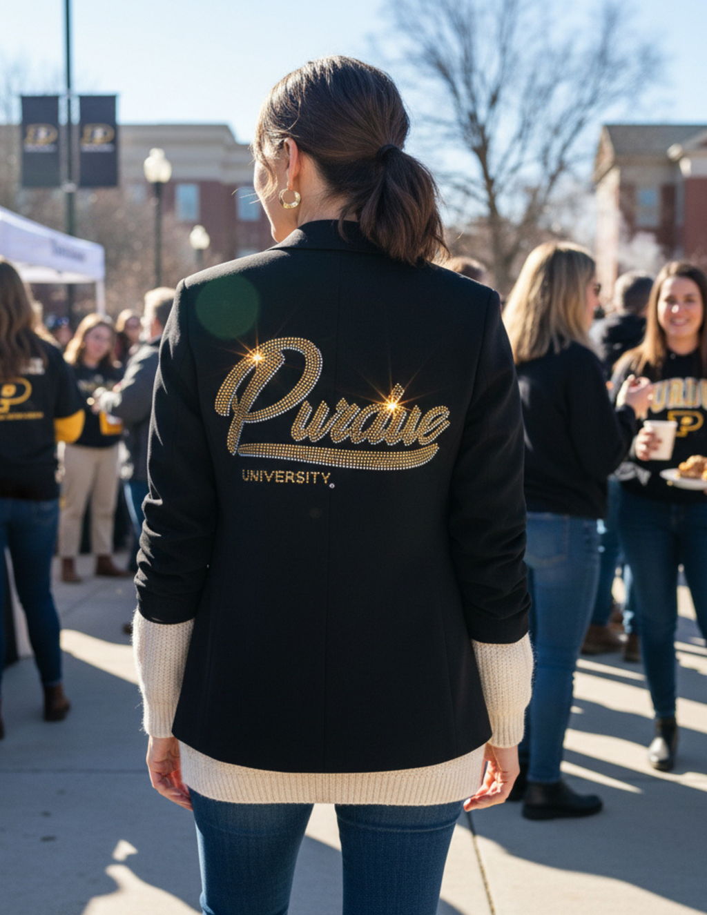 Purdue University Script Ruched Black Blazer