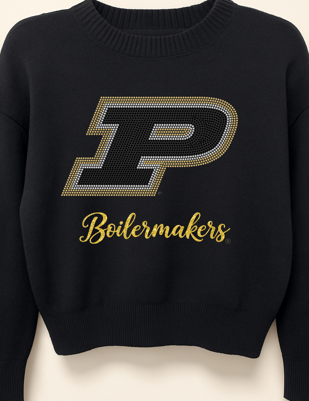 Purdue University P Boilermakers Black Crewneck Sweater