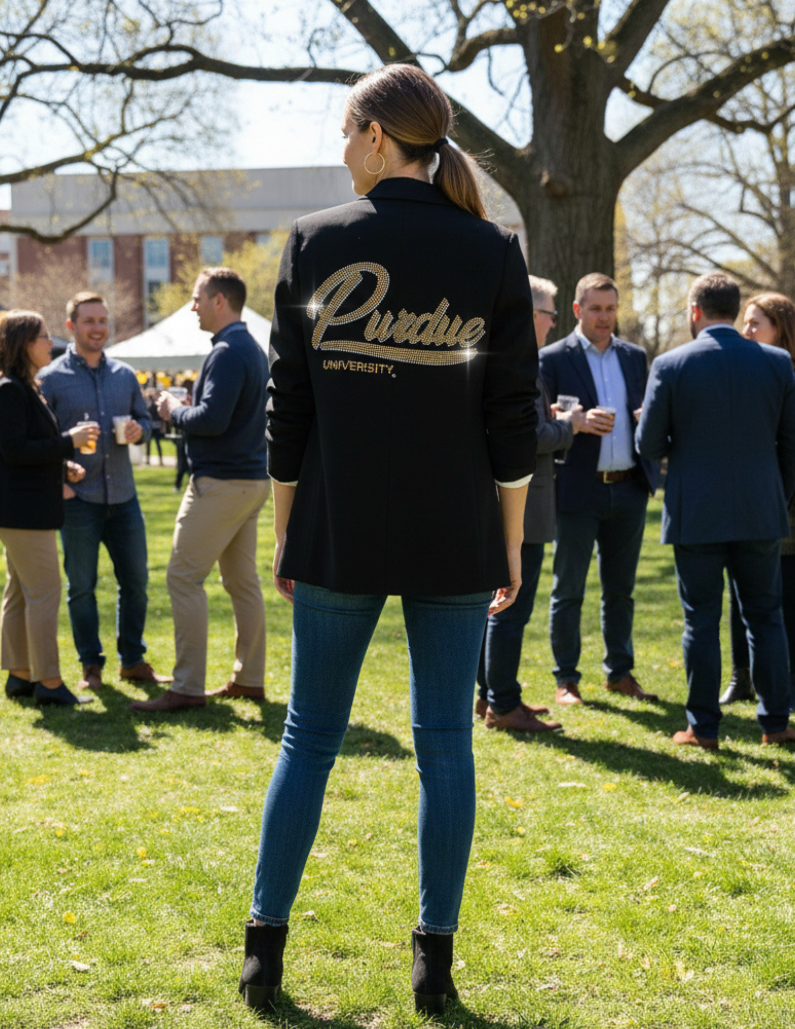Purdue University Script Ruched Black Blazer