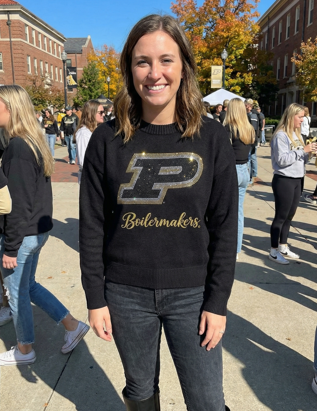 Purdue University P Boilermakers Black Crewneck Sweater