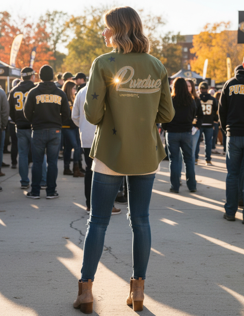 Purdue University Script Army Green Shacket
