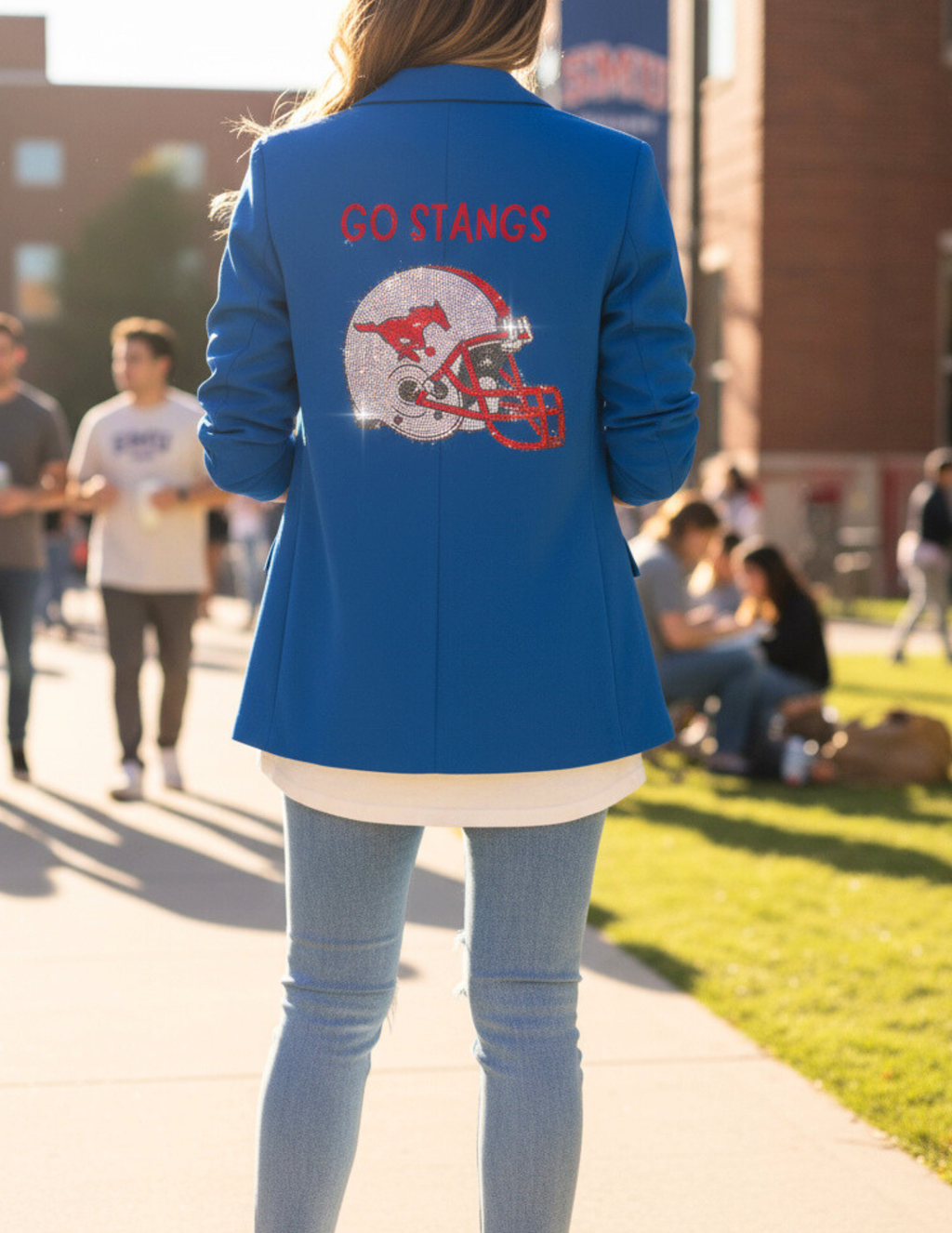 SMU Helmet Go Stangs Ruched Sleeve Royal Blue Blazer