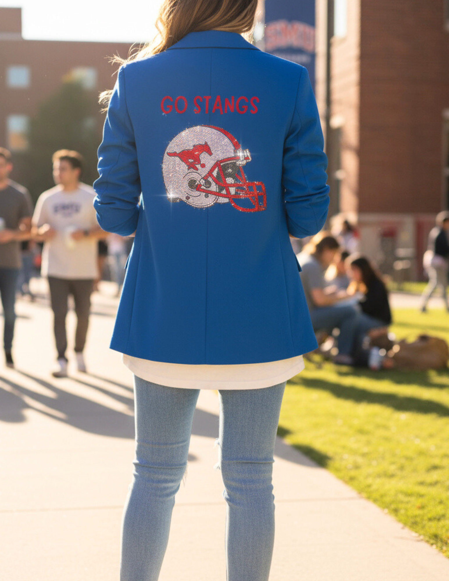 SMU Helmet Go Stangs Ruched Sleeve Royal Blue Blazer