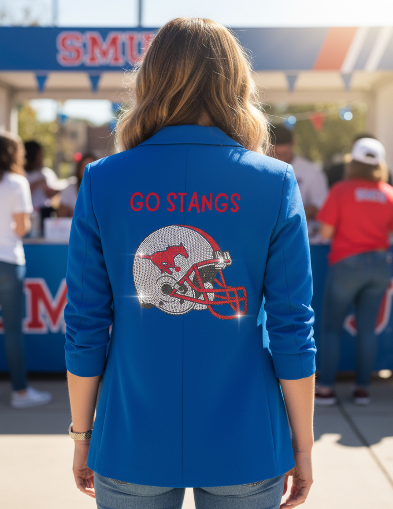 SMU Helmet Go Stangs Ruched Sleeve Royal Blue Blazer