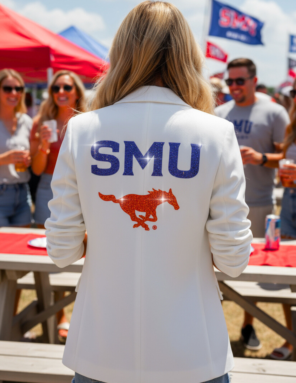 Game Day Blazer, Ruched White, SMU and Mustang