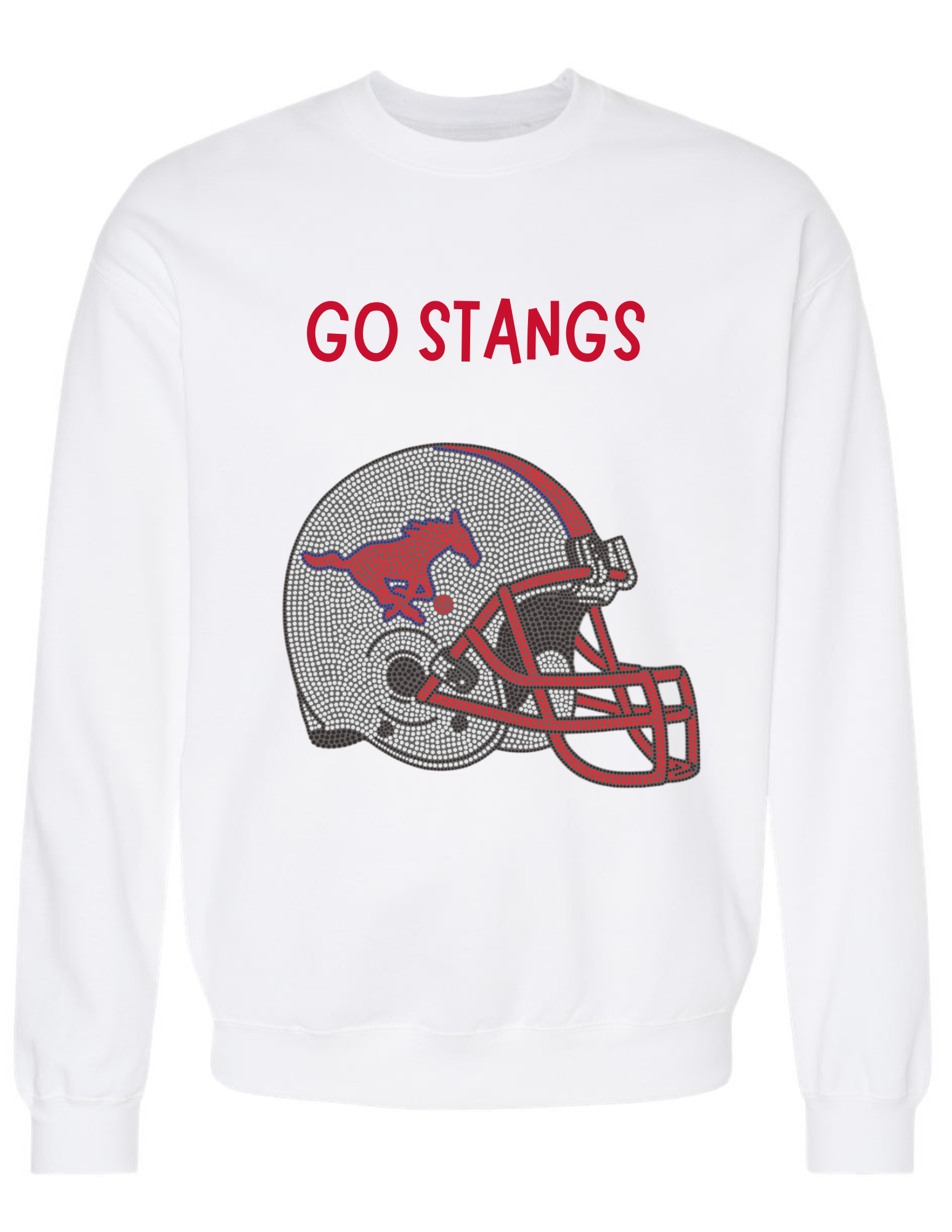 Game Day Sweatshirt, Crewneck White, SMU Go Stangs Helmet