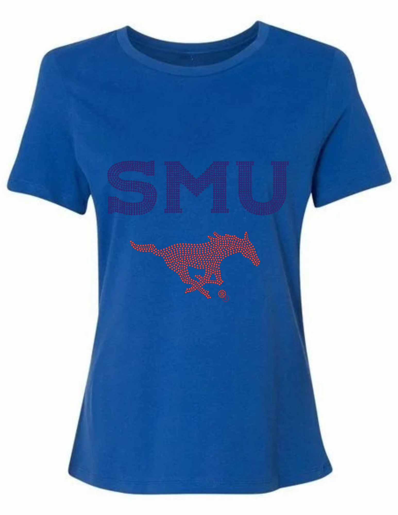 SMU Red Mustang Royal Blue Crewneck Short Sleeve T-Shirt