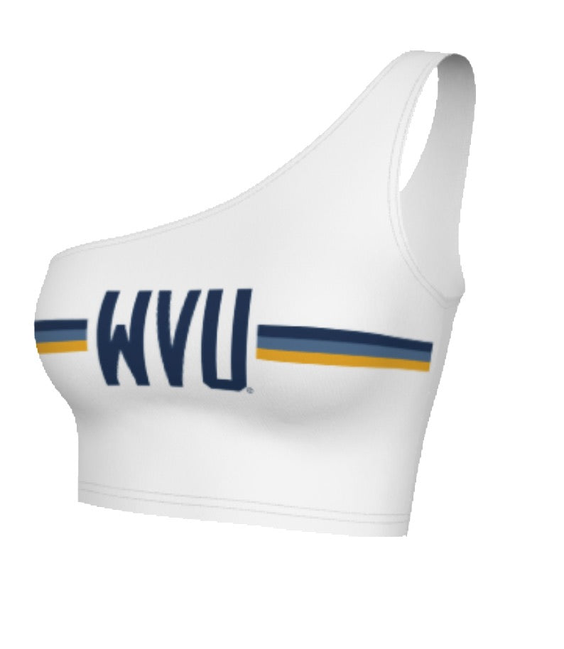 West Virginia Mountaineers White One Shoulder Top