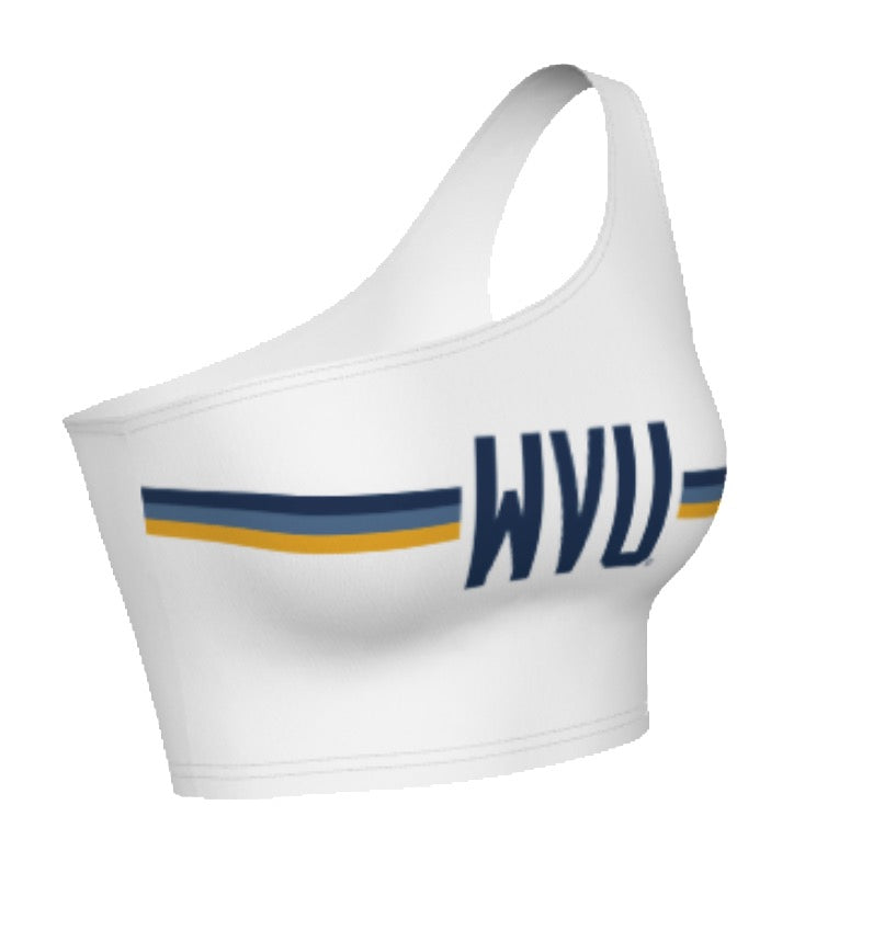 West Virginia Mountaineers White One Shoulder Top