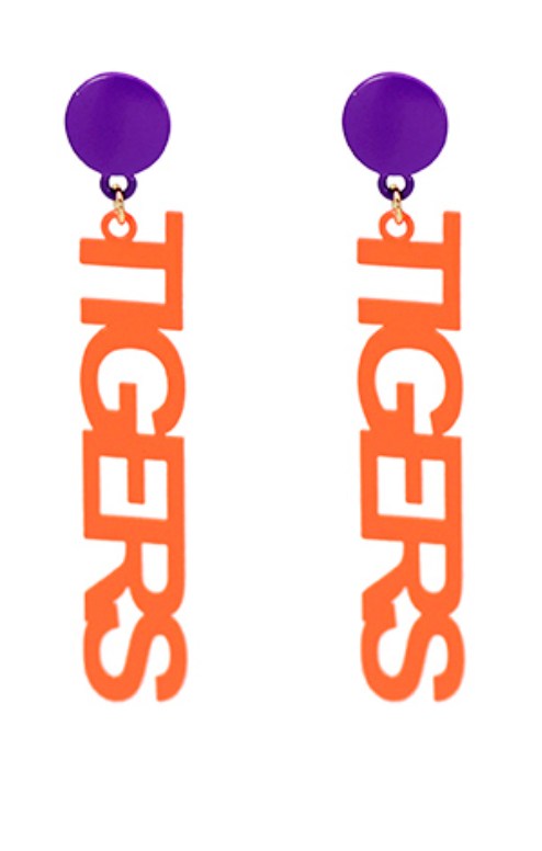 Orange/Purple Tiger Earrings (Gameday Accessory)