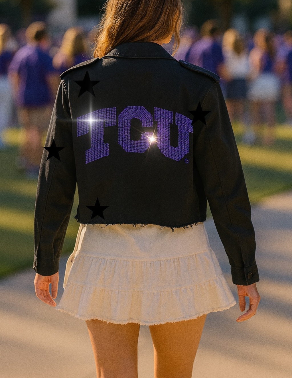 TCU Crystal Block Letters Black Shacket