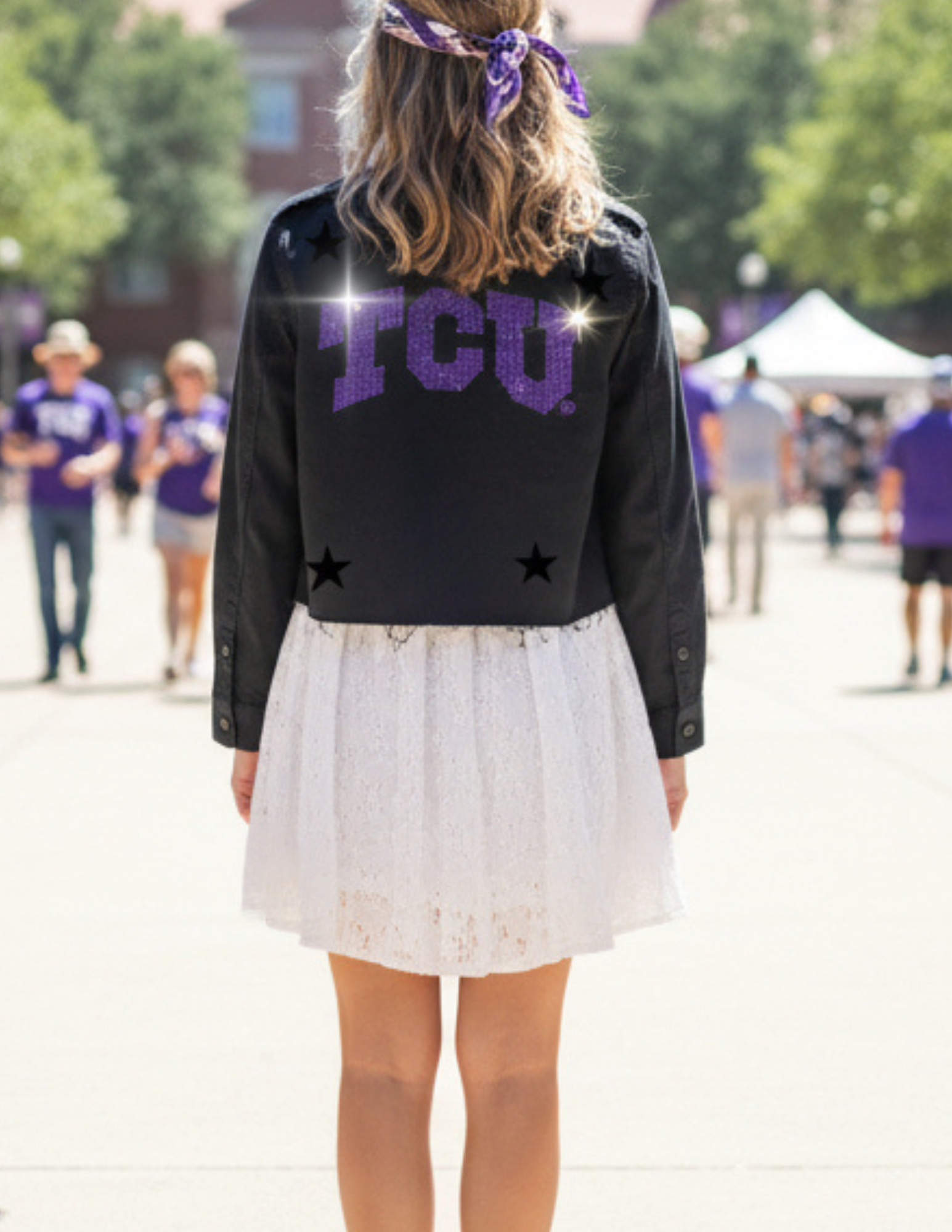 TCU Crystal Block Letters Black Shacket