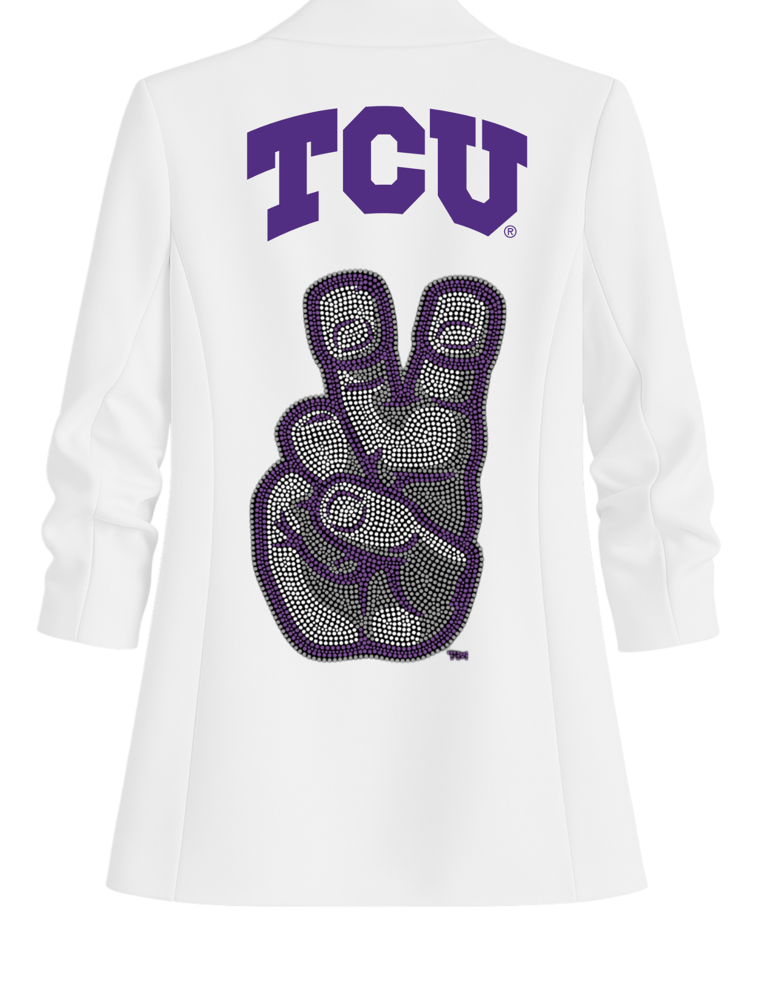 TCU Hand Mark White Ruched Sleeve Blazer