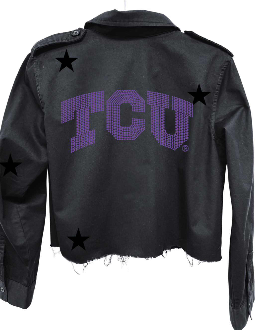TCU Crystal Block Letters Black Shacket