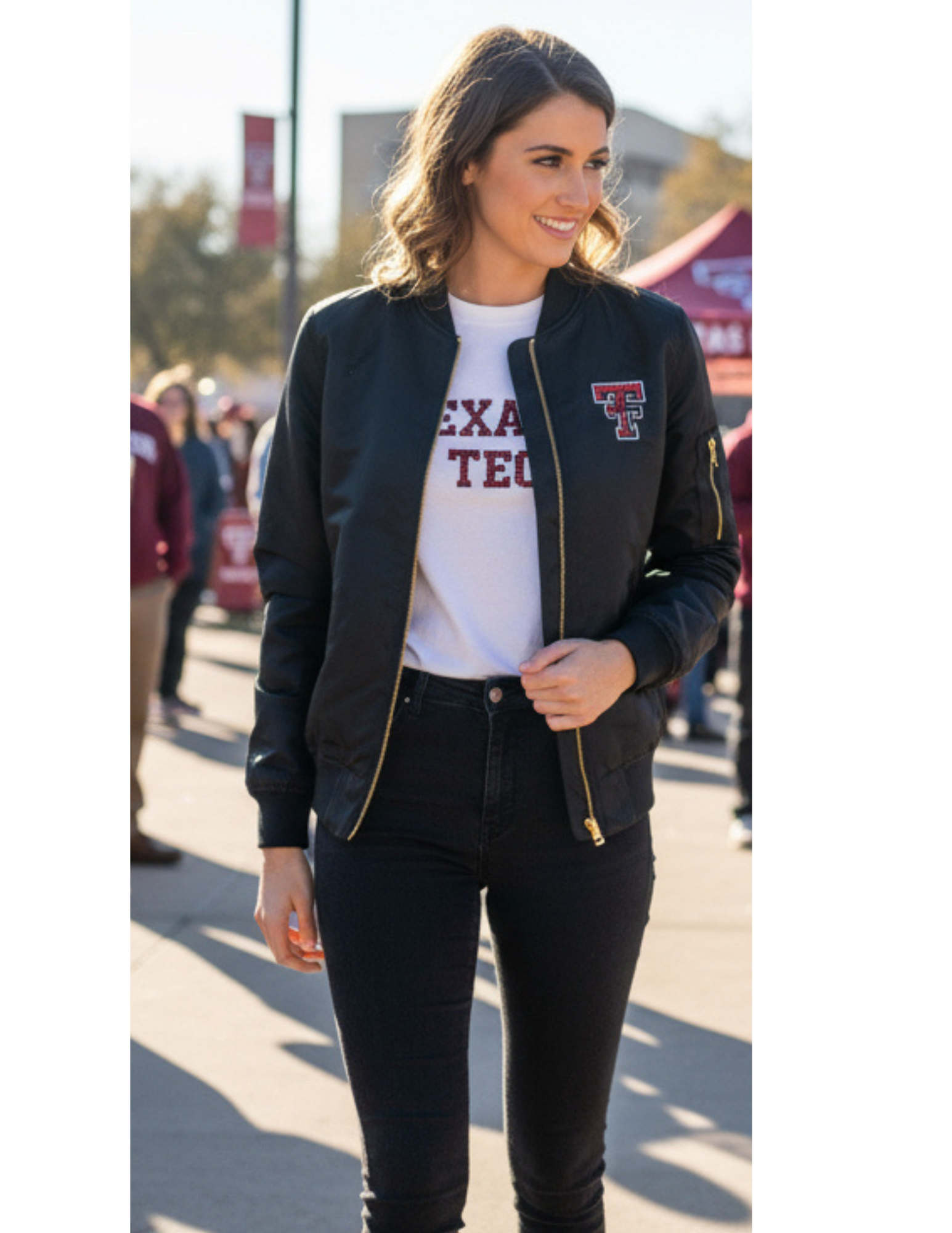 Texas Tech W/ Texas Tech Block Writing & Rhinestone TT Black Bomber