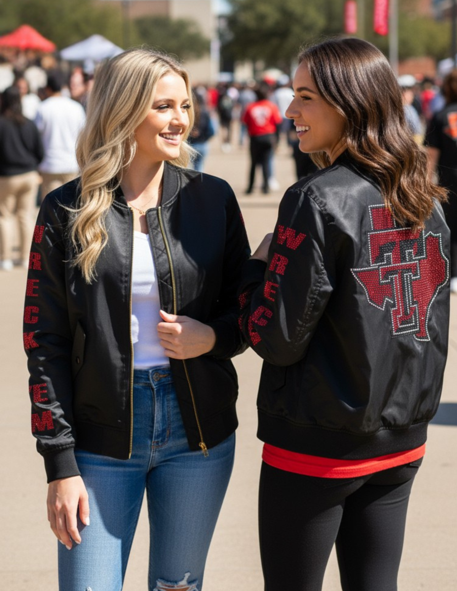 Texas Tech TT Map w/ Wreck Em on arm Black Bomber
