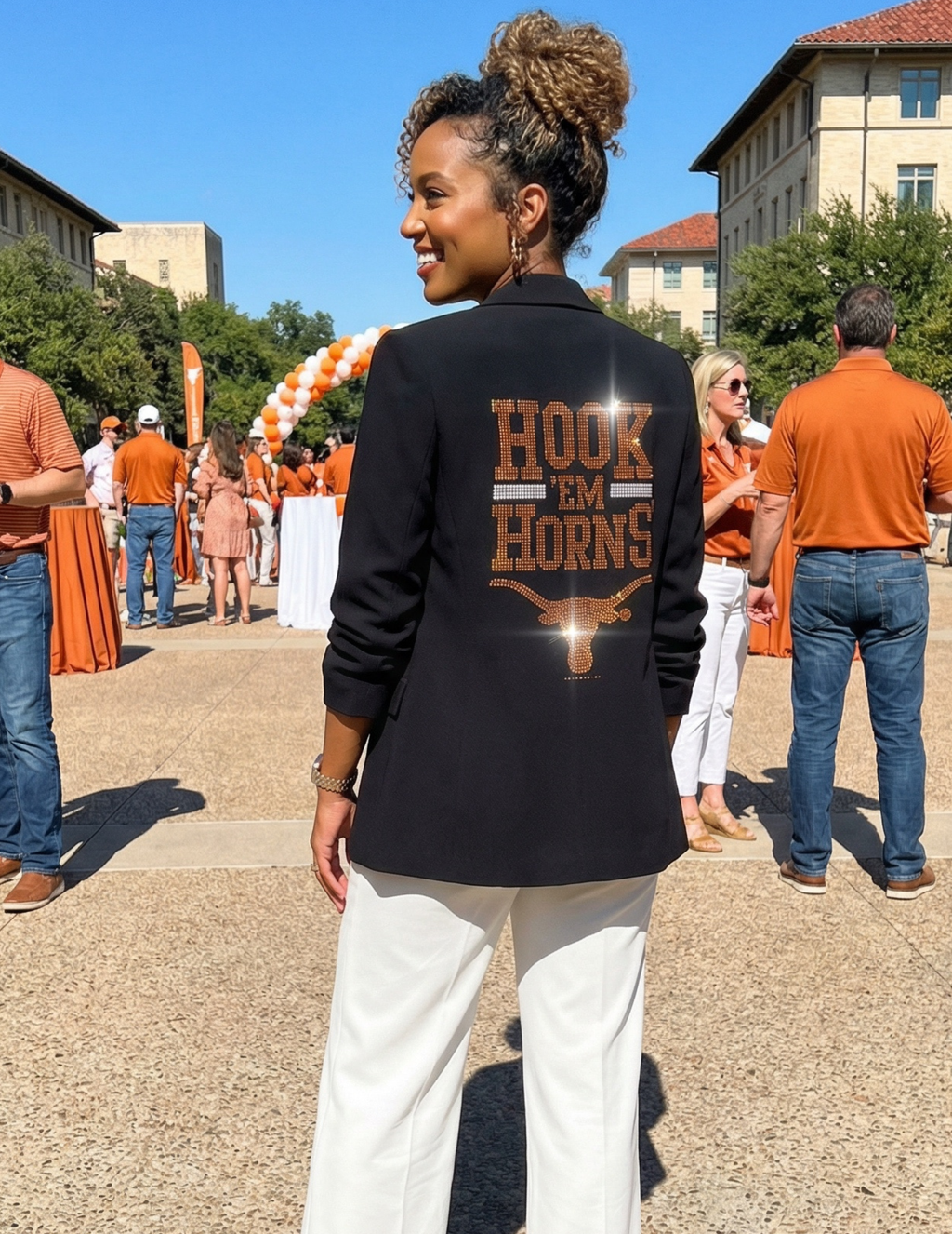 University of Texas-Austin Hook Em Horns Black Ruched Sleeve Blazer