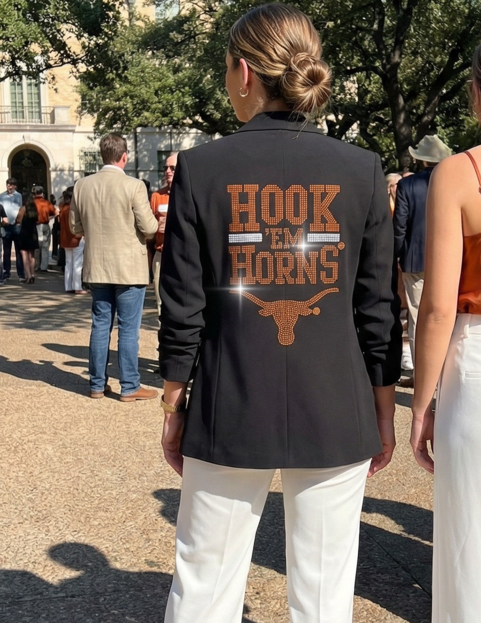 University of Texas-Austin Hook Em Horns Black Ruched Sleeve Blazer