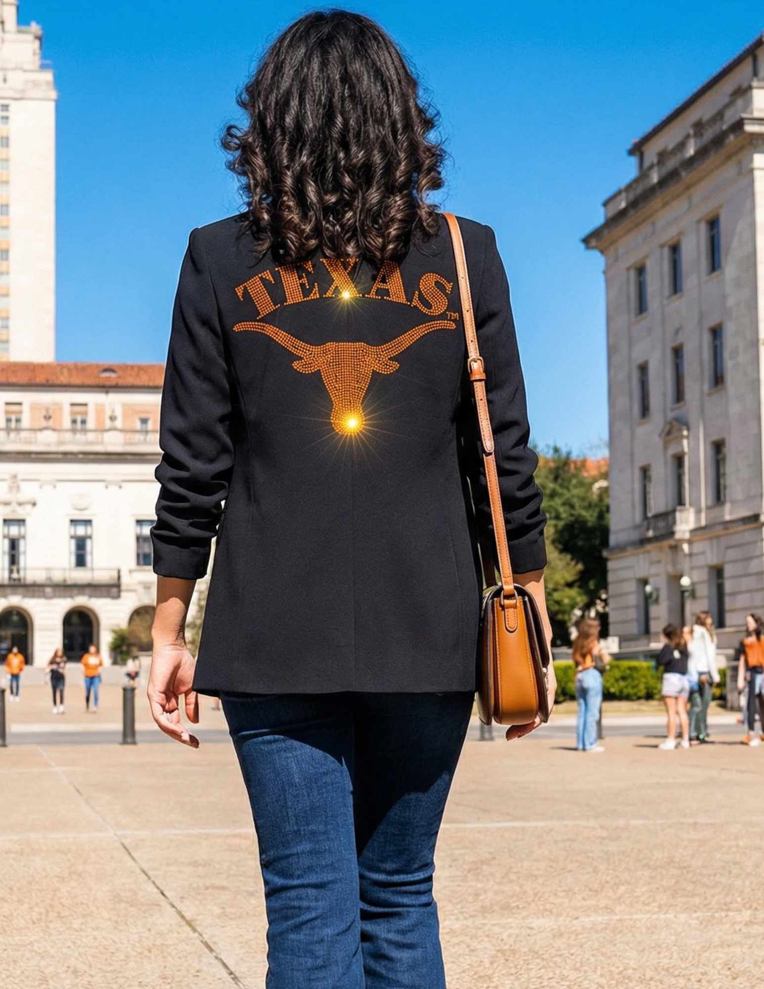 University of Texas-Austin Longhorn Black Ruched Sleeve Blazer