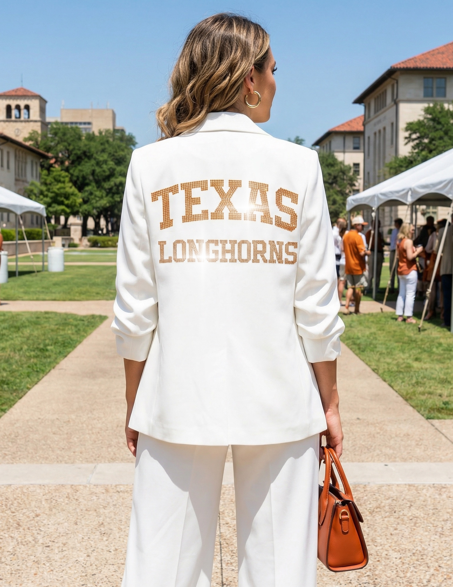 University of Texas-Austin Longhorns White Ruched Sleeve Blazer