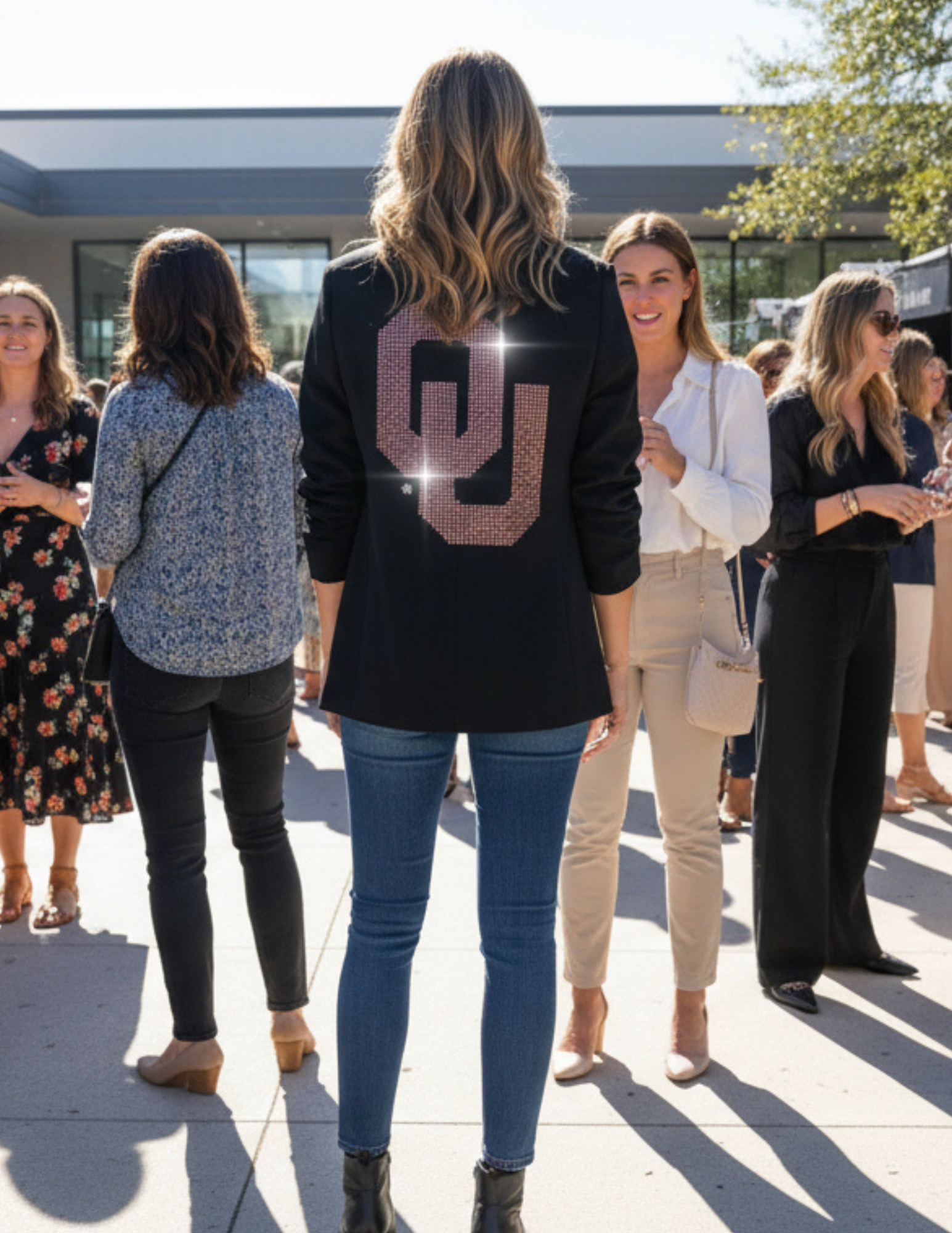 University of Oklahoma Interlocking OU Black Ruched Sleeve Blazer