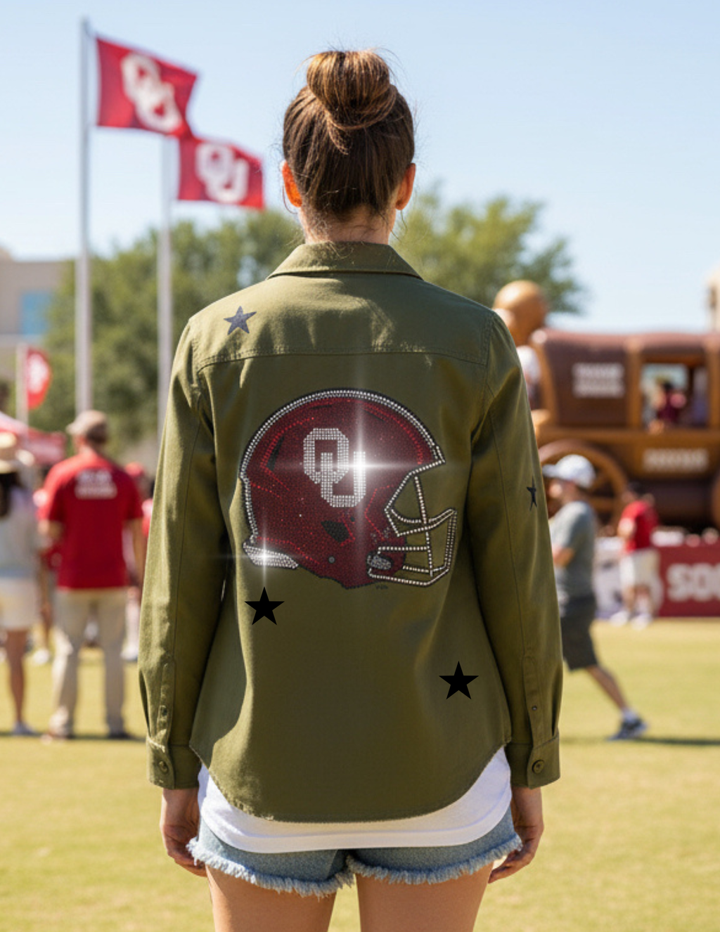 University of Oklahoma Helmet Army Green Shacket