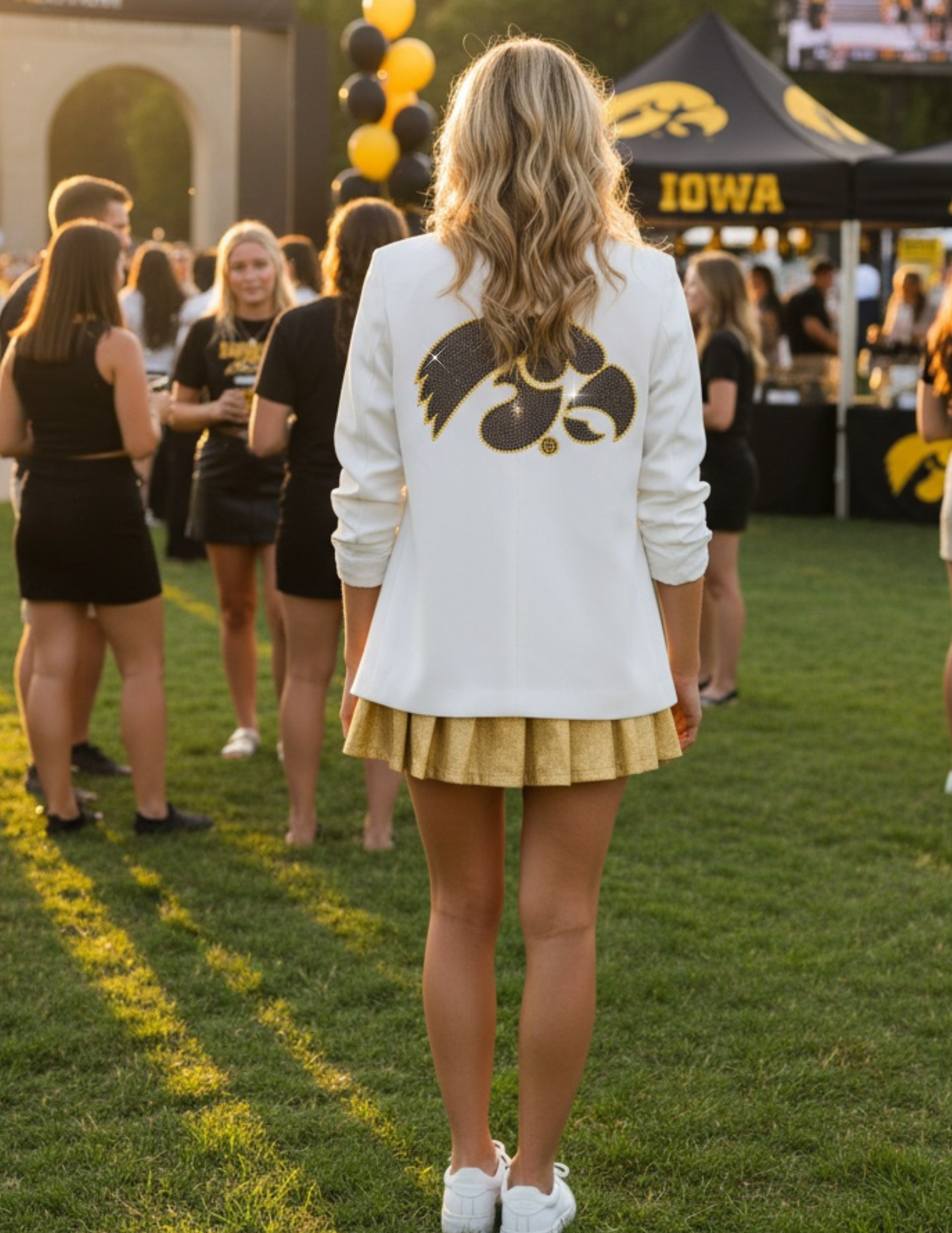 University of Iowa Black Tigerhawk White Ruched Sleeve Blazer