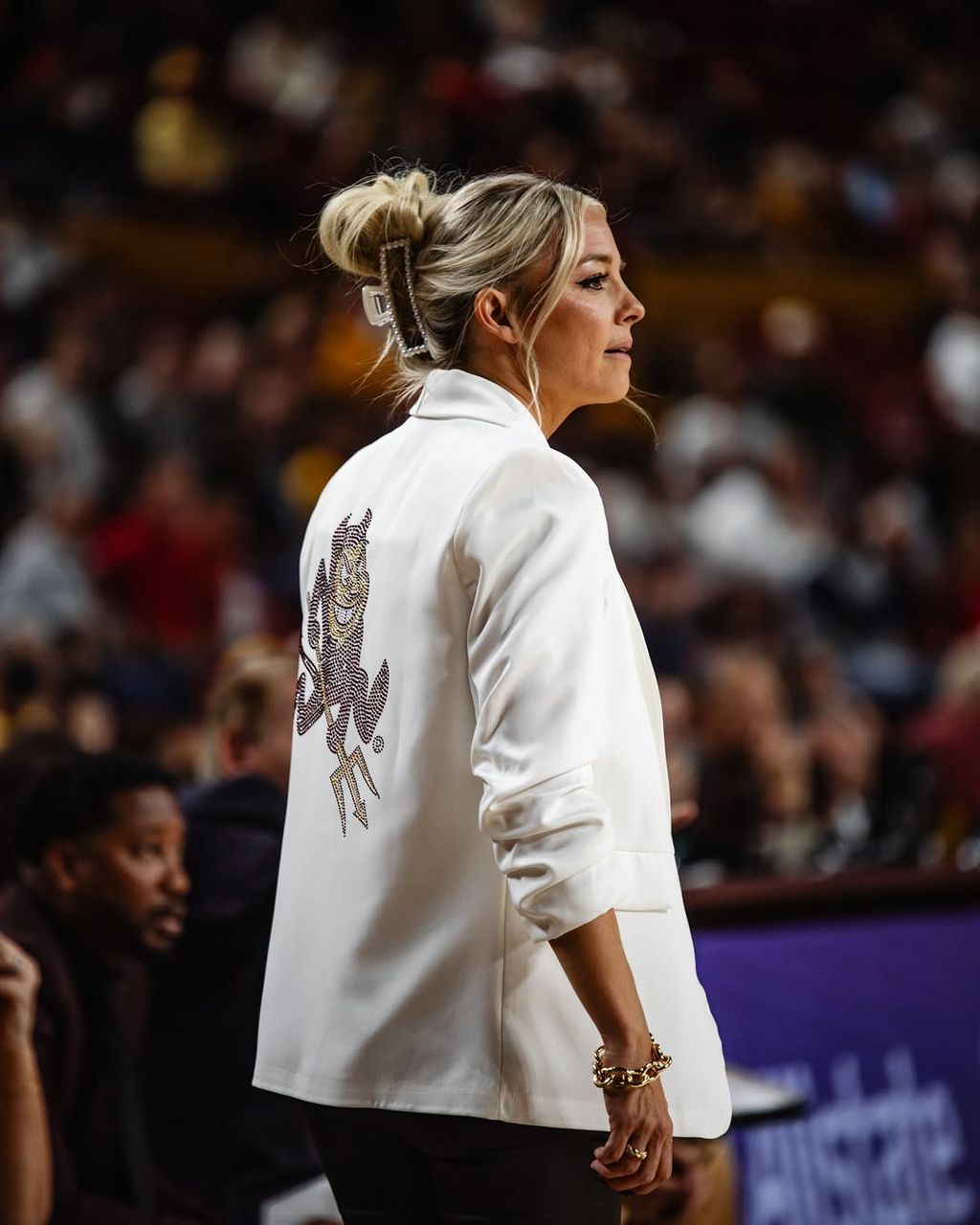 Arizona State Sun Devil White Ruched Sleeve Blazer