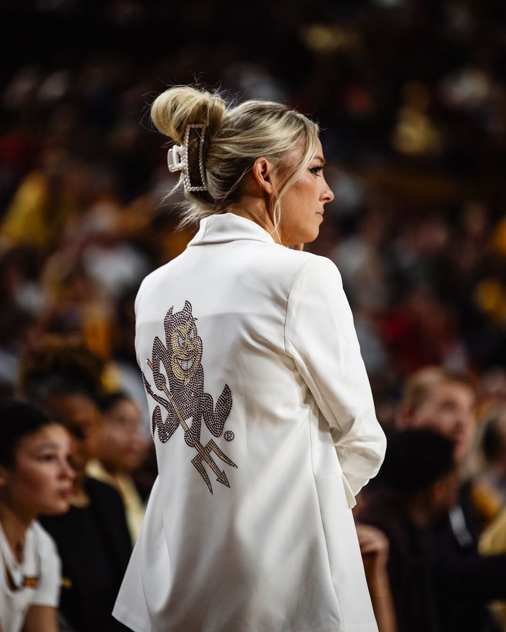 Arizona State Sun Devil White Ruched Sleeve Blazer