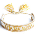 Zeta Tau Alpha Woven Bracelet, White and Gold Design